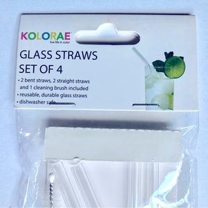 3/$15 NEW KOLORAE Glass Straws Bent & Straight Set of 4 with 1 Cleaning Brush